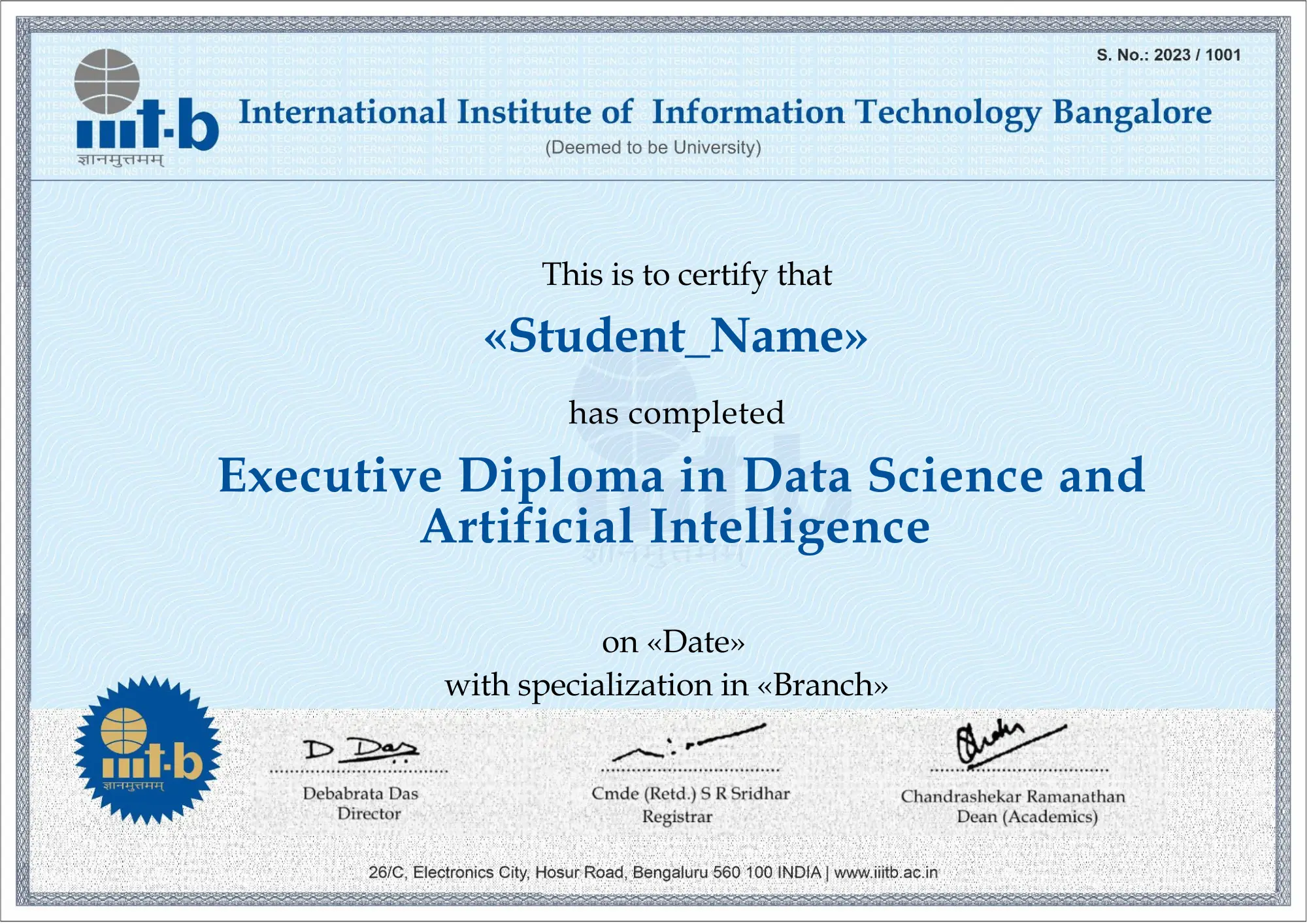 Example IIIT Bangalore Executive Diploma