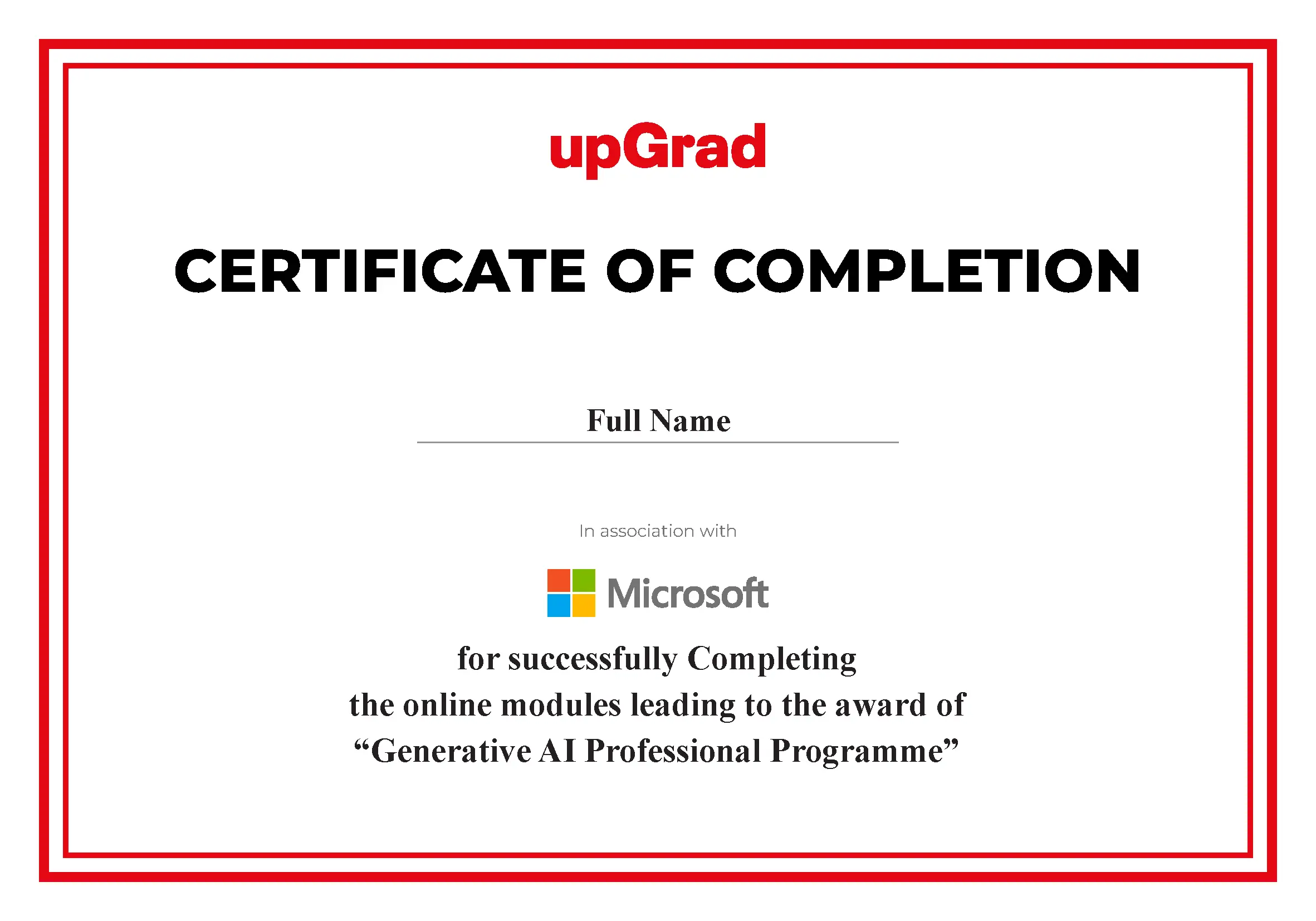Example Microsoft Generative AI certificate